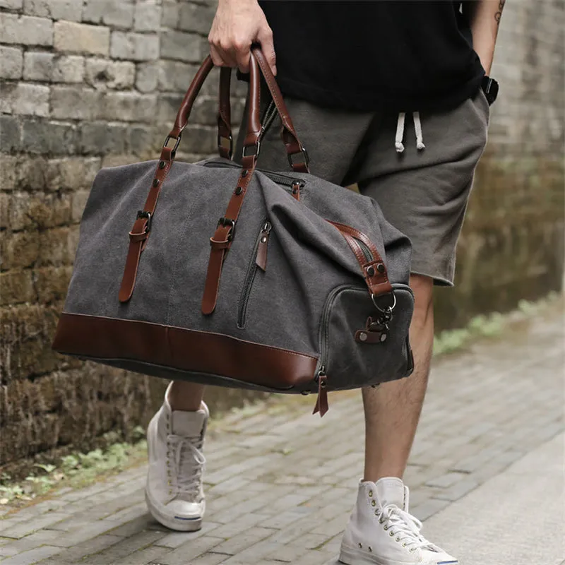 Men's Grey Retro Canvas Removable Travel Handbags