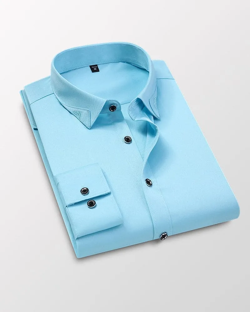 Men's long sleeve shirt business casual slim fit with lapel collar