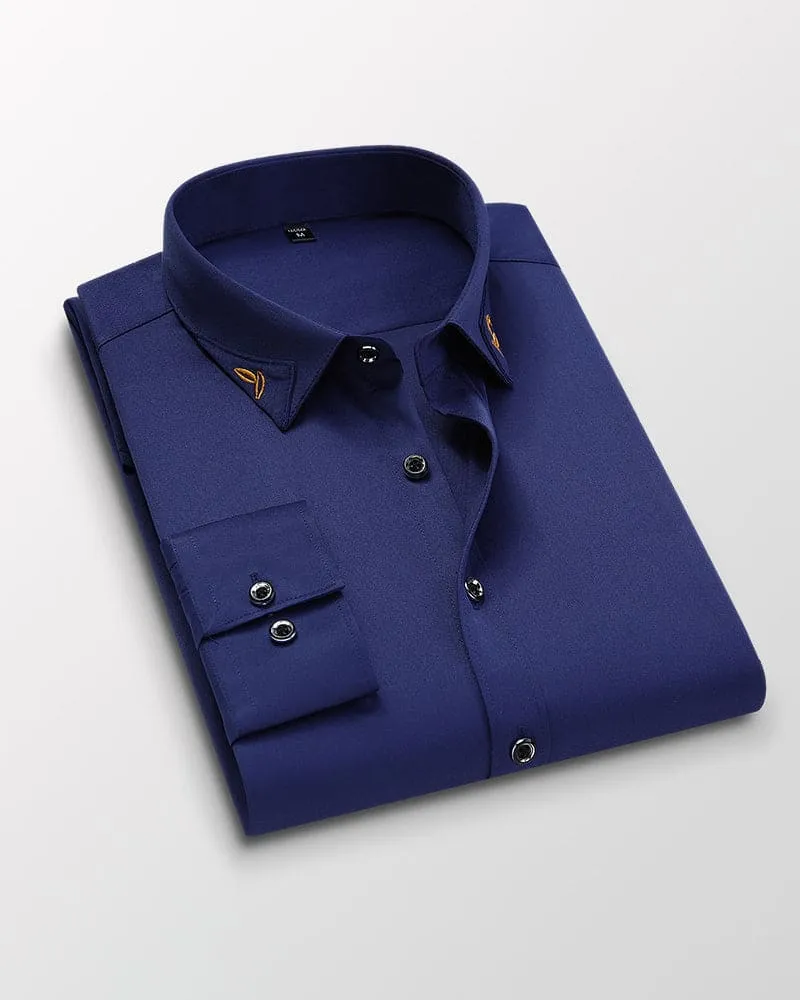 Men's long sleeve shirt business casual slim fit with lapel collar