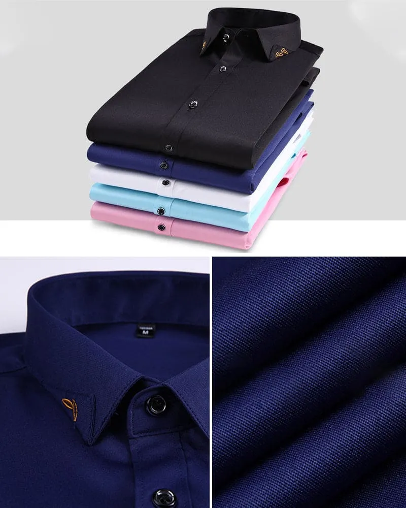 Men's long sleeve shirt business casual slim fit with lapel collar