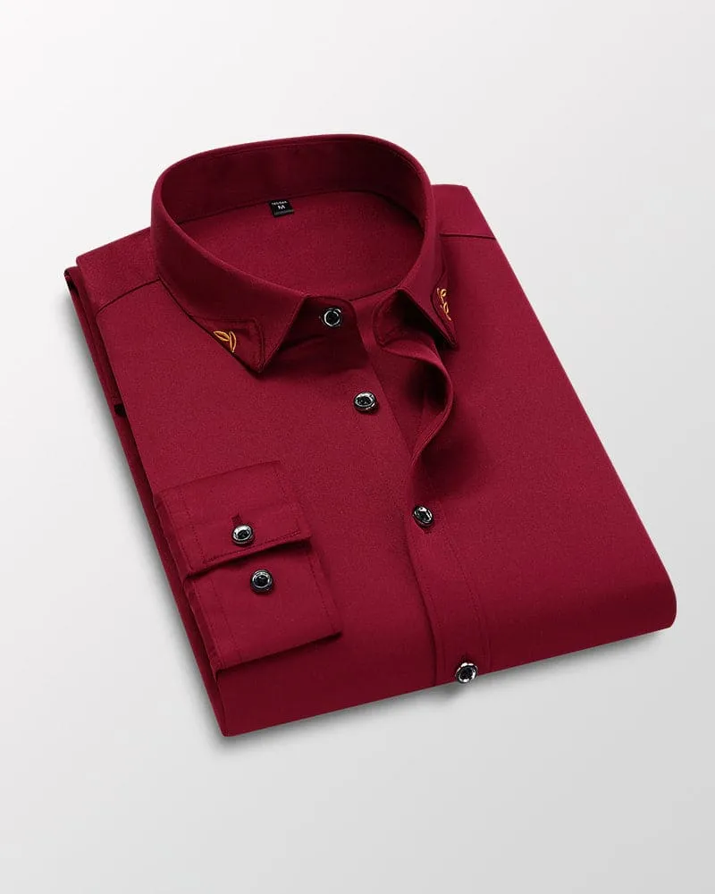 Men's long sleeve shirt business casual slim fit with lapel collar