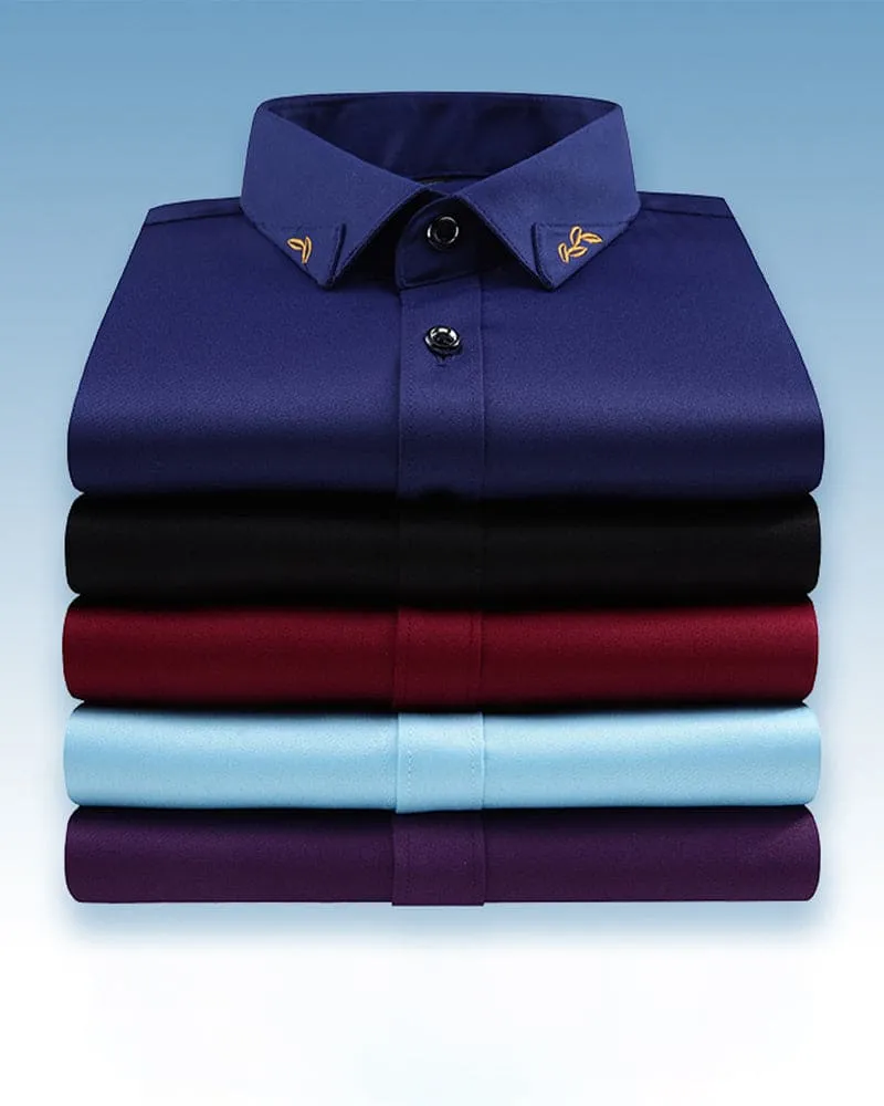 Men's long sleeve shirt business casual slim fit with lapel collar