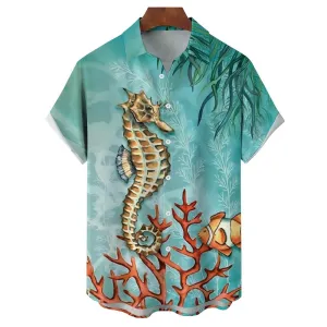 Men's Ocean Seahorse Clownfish Casual Short Sleeve Shirt 2312000332