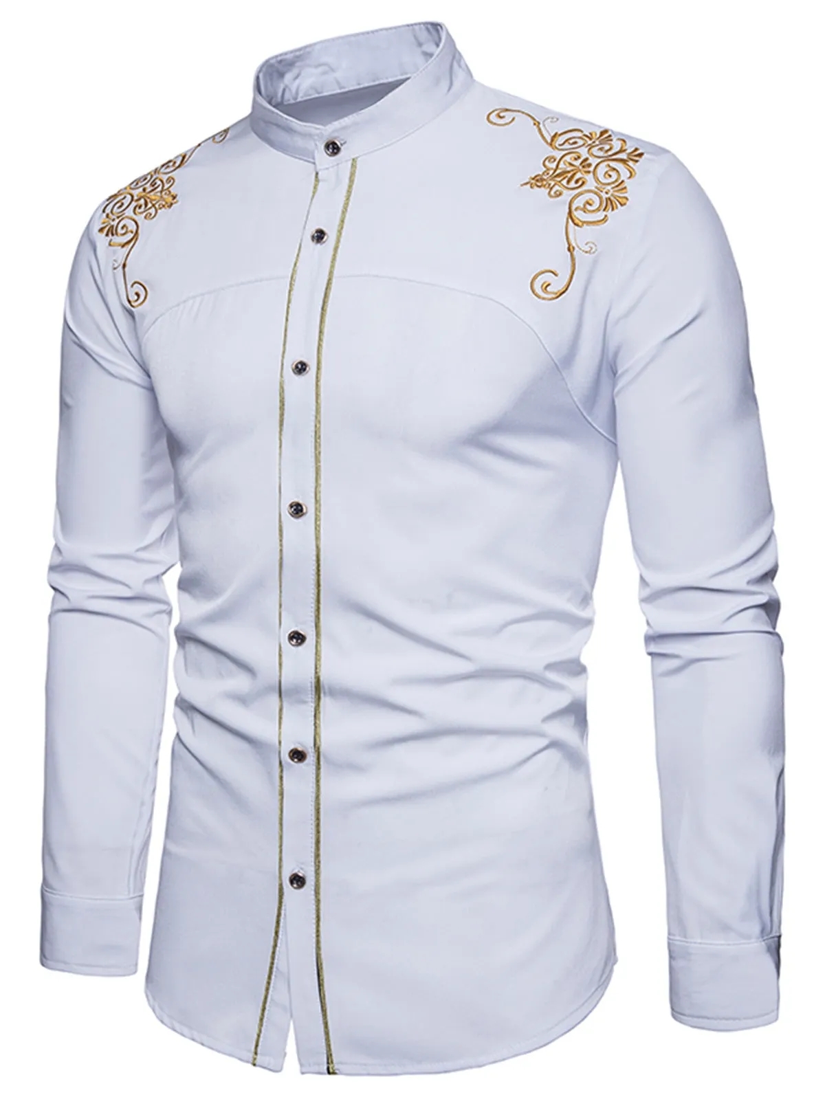 Men's Turndown Collar Embroidered Design Slim Fit Shirt