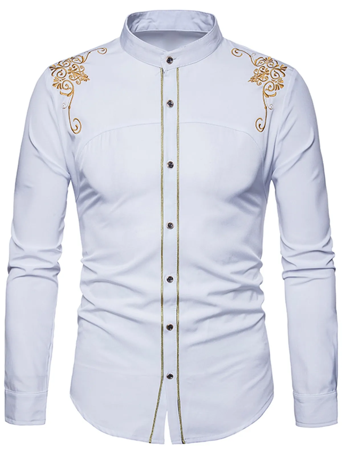 Men's Turndown Collar Embroidered Design Slim Fit Shirt