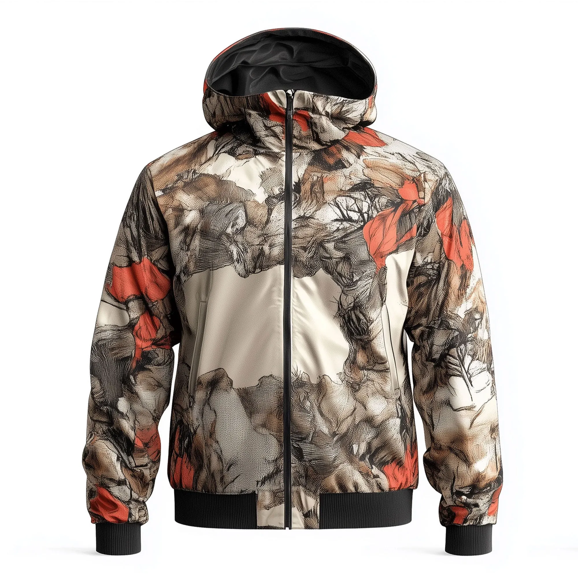 Mens Windbreaker Jackets Grafiti Style Texture Lightweight Rain Protection Waterproof Nylon Hooded Windbreaker Jackets