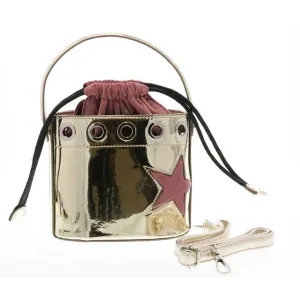 Metallic Drawstring Top Handle Bucket Purse with Star