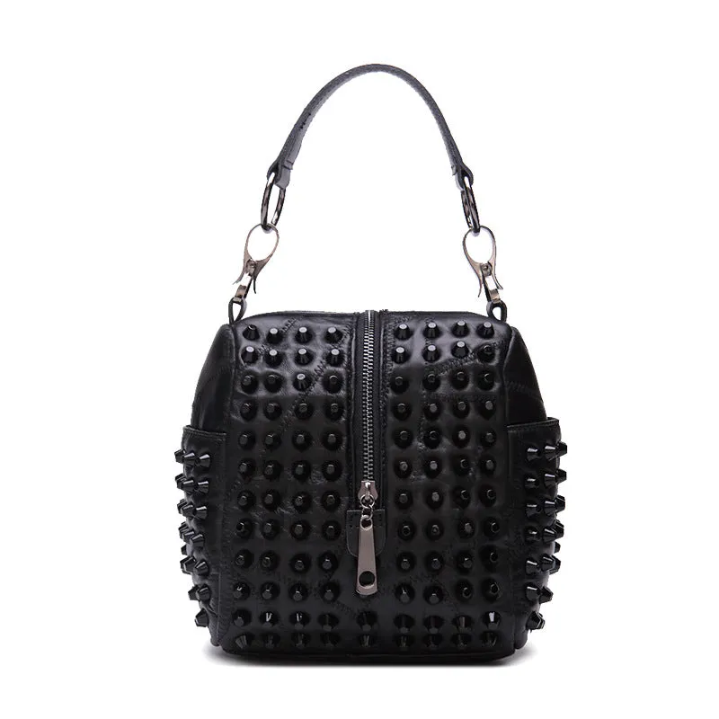 Mia Genuine Leather Riveted Handbag