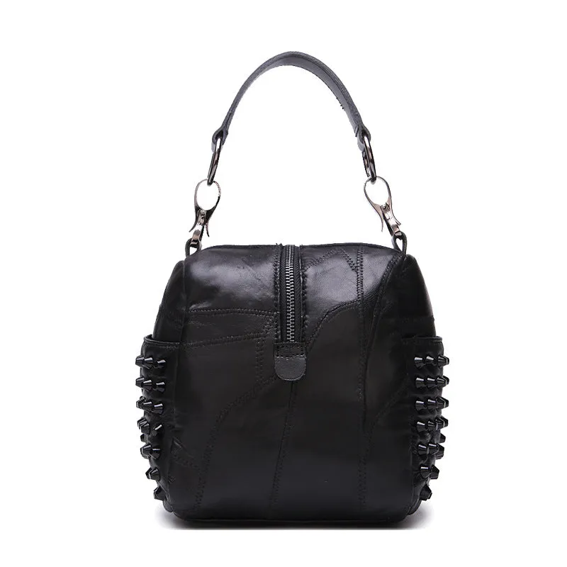 Mia Genuine Leather Riveted Handbag