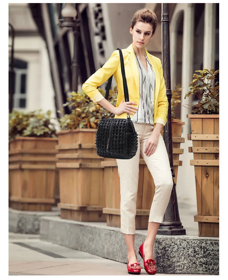 Mia Genuine Leather Riveted Handbag