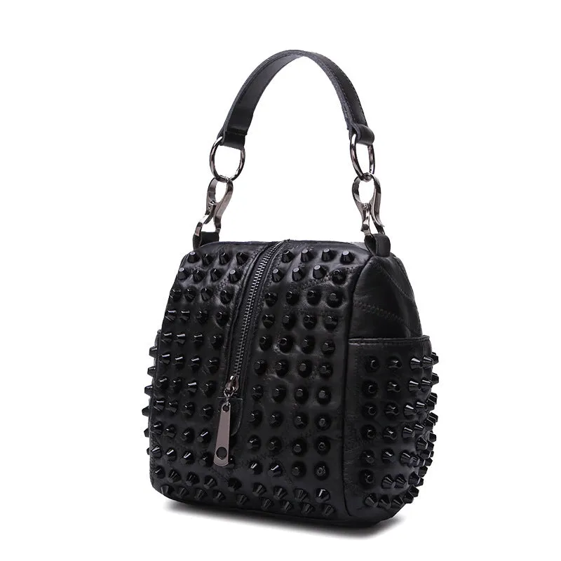 Mia Genuine Leather Riveted Handbag