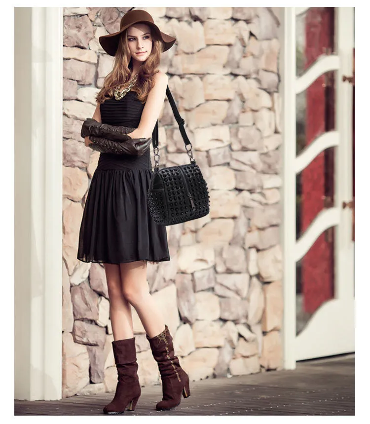 Mia Genuine Leather Riveted Handbag