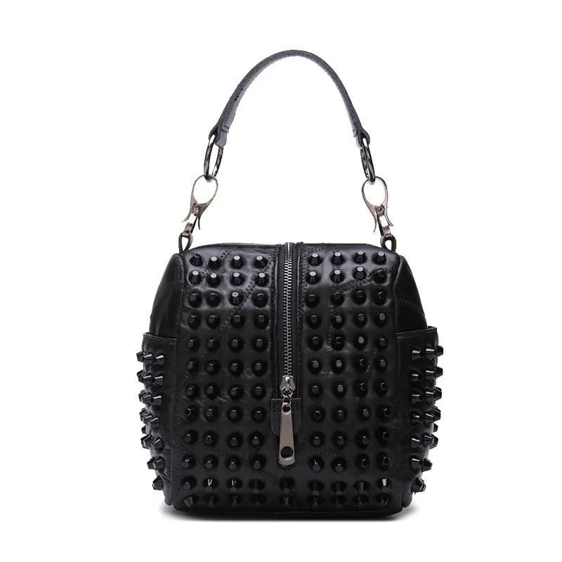 Mia Genuine Leather Riveted Handbag