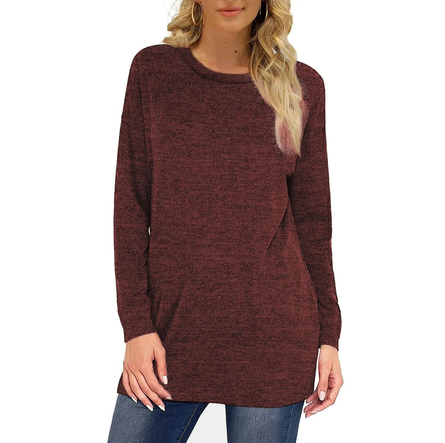 MINT PLUS PINK Womens Solid Colors Casual Knit Pullover Long Sleeve Sweatshirts Tunics and Crewneck Sweaters for Women