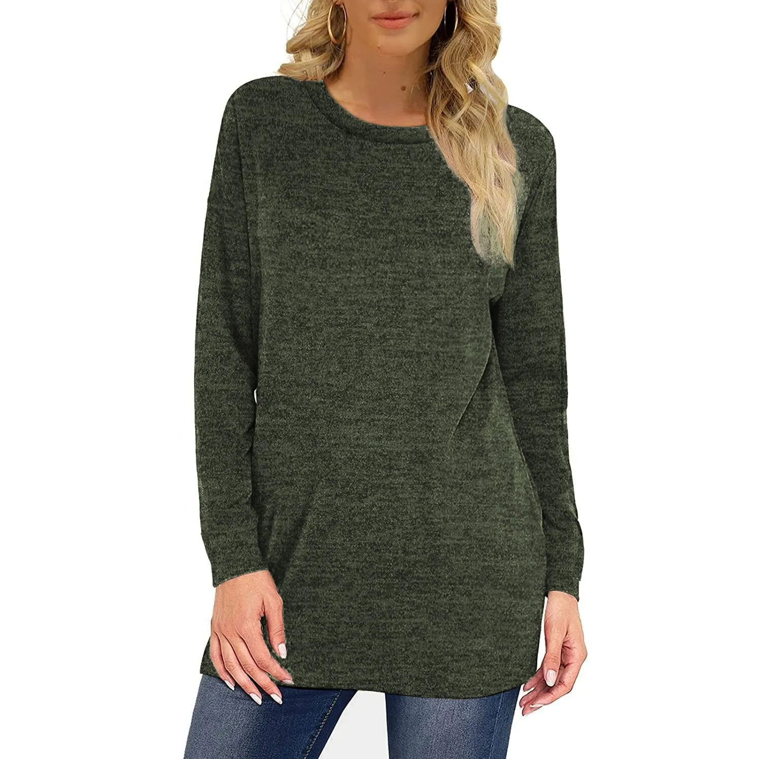 MINT PLUS PINK Womens Solid Colors Casual Knit Pullover Long Sleeve Sweatshirts Tunics and Crewneck Sweaters for Women