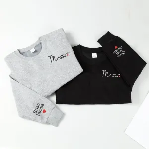 Mom Embroidered Sweatshirt, Custom Mama Shirt With Names, Heart On Sleeve