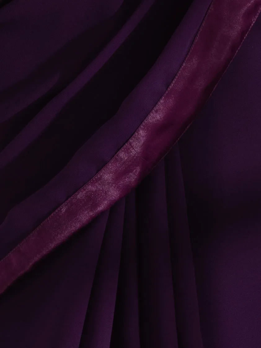Mood Violet Georgette Saree with Voilet Posh Fabric Border & Blouse Fabric