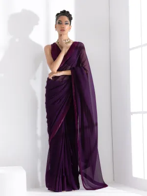 Mood Violet Georgette Saree with Voilet Posh Fabric Border & Blouse Fabric