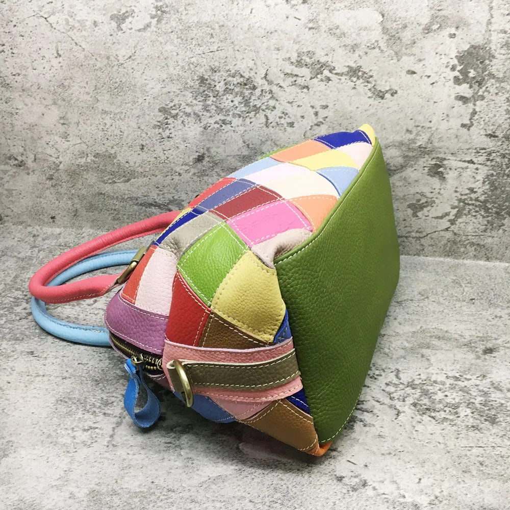 Multicolor Genuine Leather Patchwork Handbag Fashion Shell Shape
