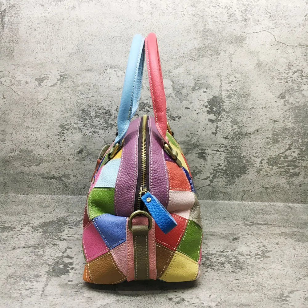 Multicolor Genuine Leather Patchwork Handbag Fashion Shell Shape