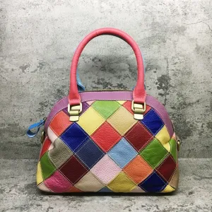 Multicolor Genuine Leather Patchwork Handbag Fashion Shell Shape