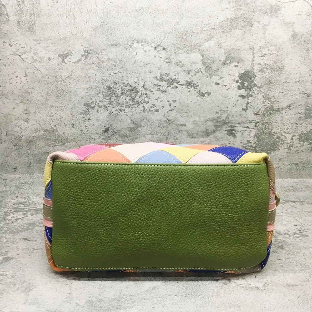 Multicolor Genuine Leather Patchwork Handbag Fashion Shell Shape