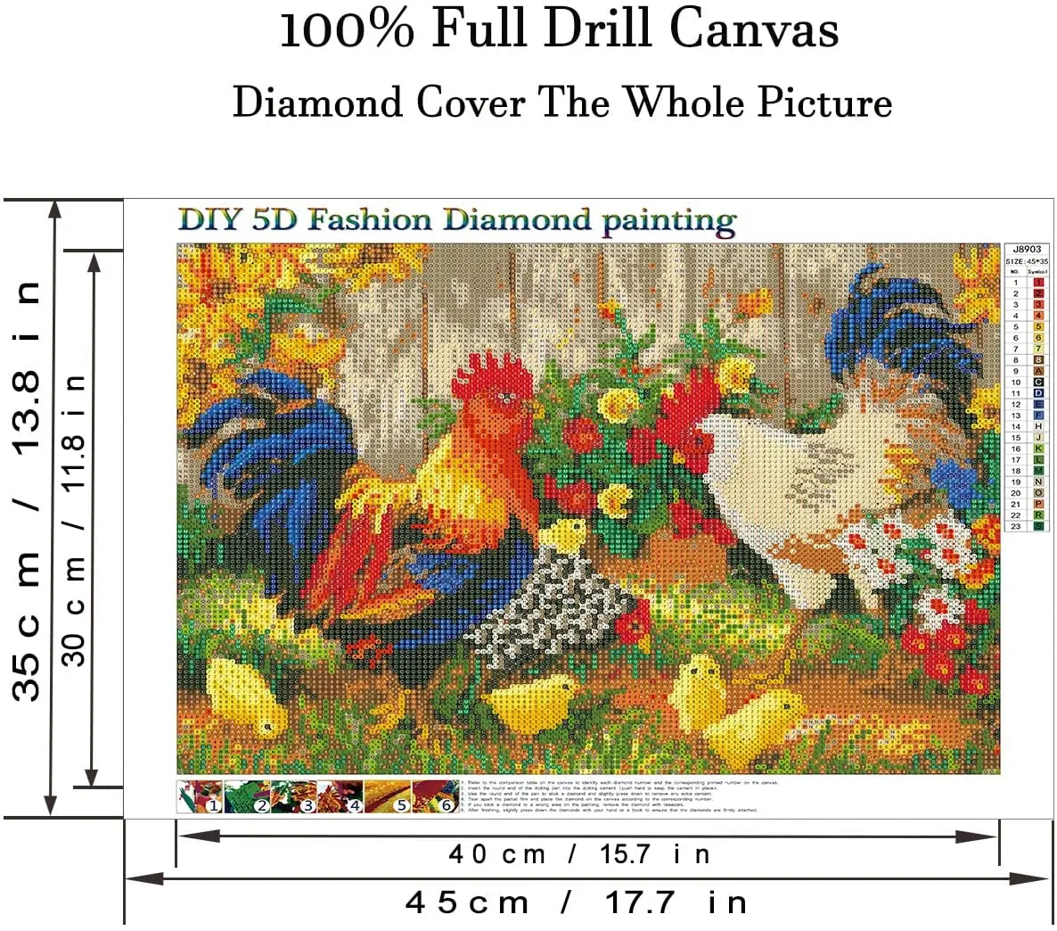 New AIRDEA DIY 5D Rooster Diamond Painting Kit for Adults Beginners DIY, 13.8x17.7 inch