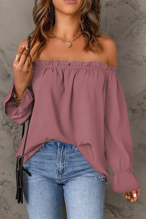 Off-Shoulder Flounce Sleeve Blouse