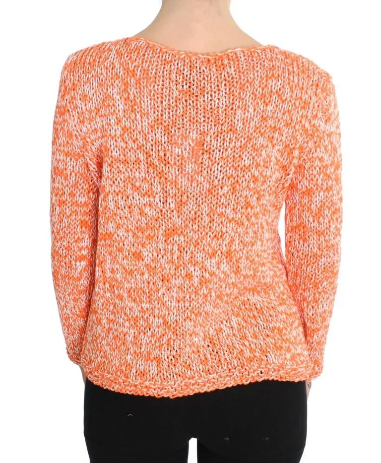 Orange Cotton Blend Knitted Pullover Sweater