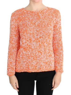 Orange Cotton Blend Knitted Pullover Sweater