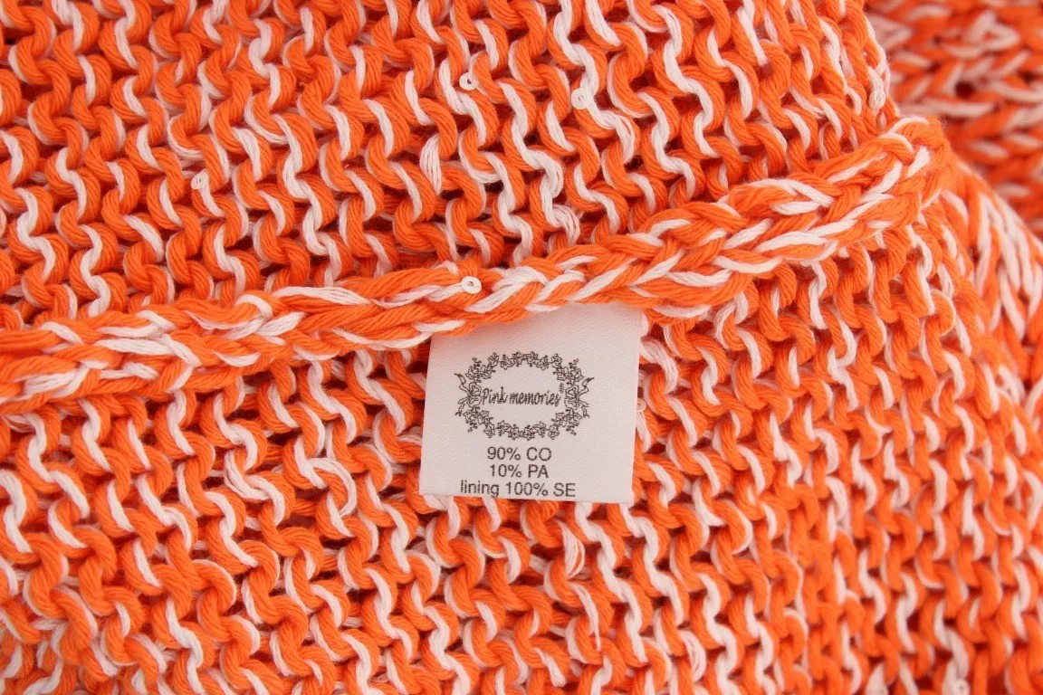Orange Cotton Blend Knitted Pullover Sweater