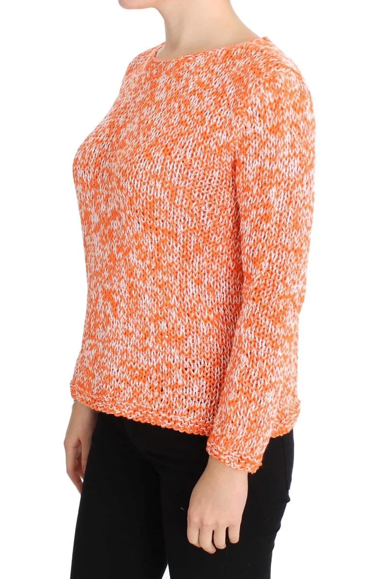 Orange Cotton Blend Knitted Pullover Sweater