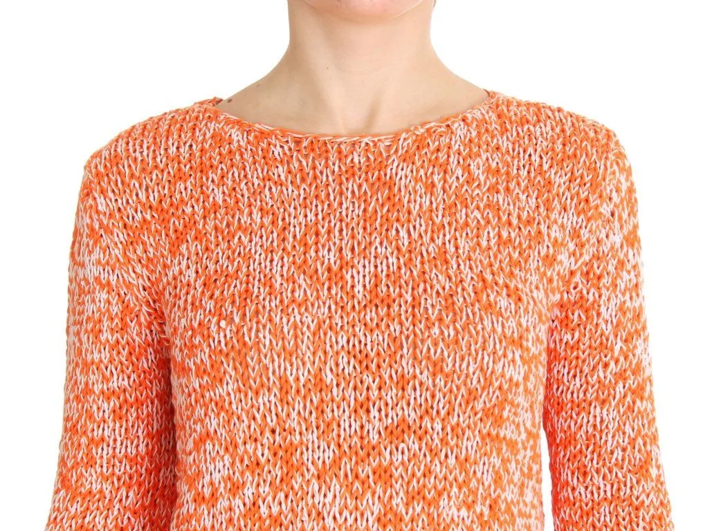 Orange Cotton Blend Knitted Pullover Sweater