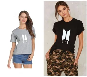 Pack of 2 - Heather Grey BTS and Black BTS Printed T-Shirts For Women