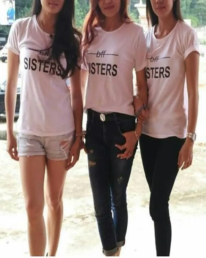 Pack Of 3 - Bff Sisters Printed T-Shirts For Her - White