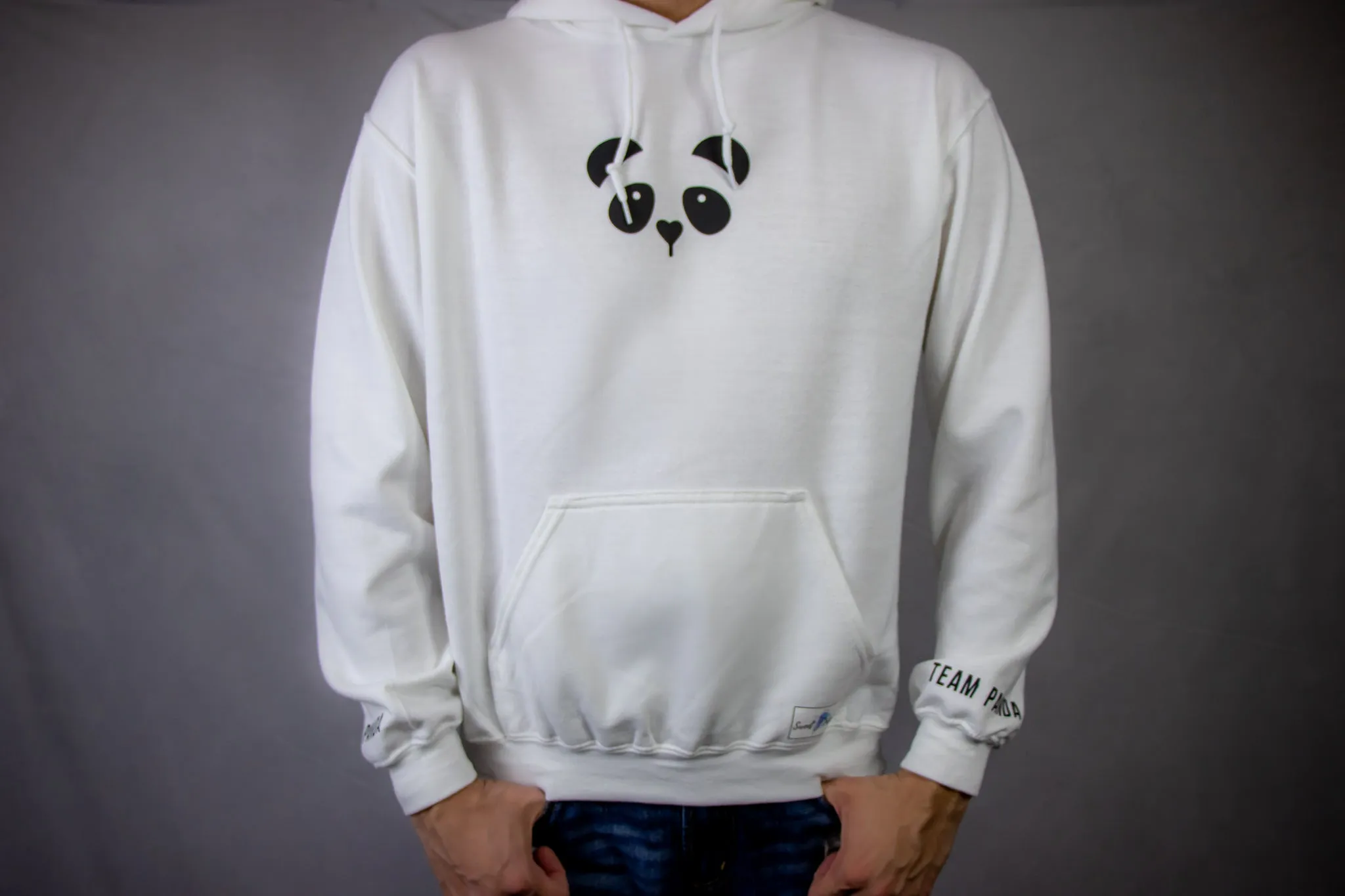 Panda Hoodie w/ Print on Sleeve (White)