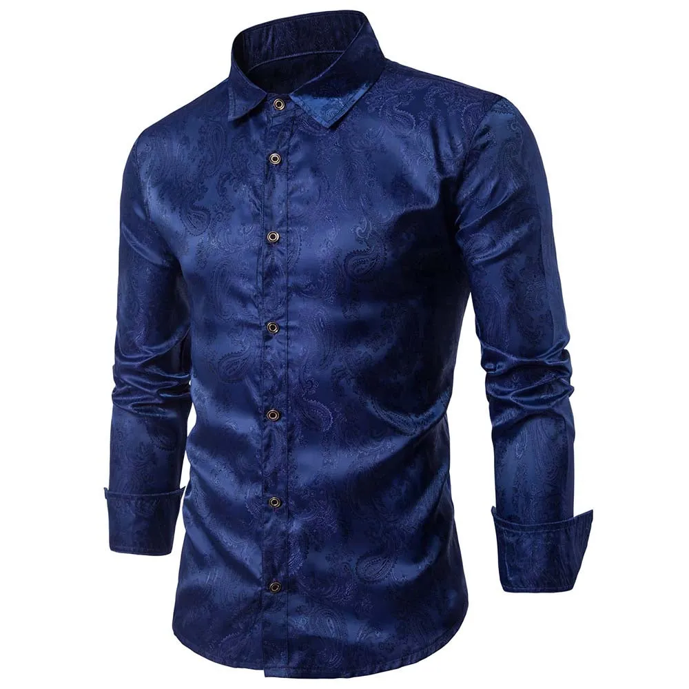 Party Turndown Collar Floral Paisley Printed Man Shirt 4786