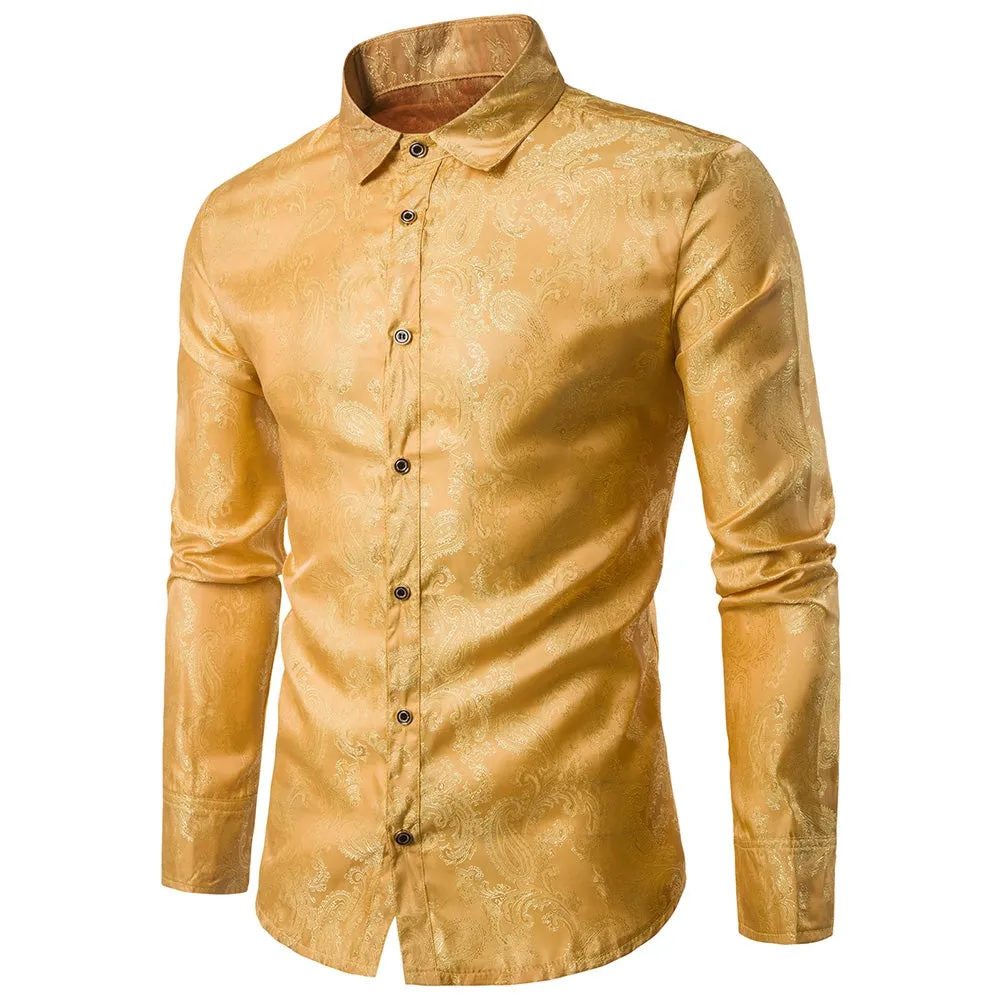 Party Turndown Collar Floral Paisley Printed Man Shirt 4786