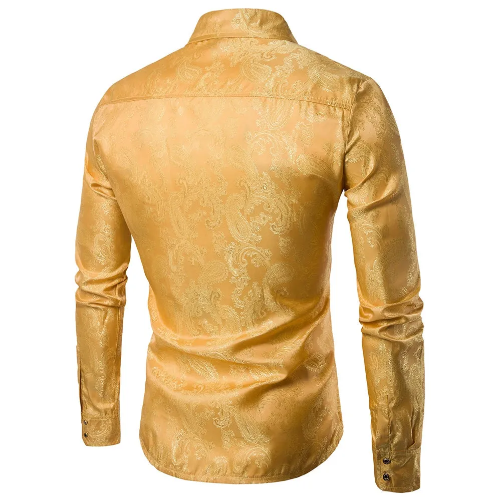 Party Turndown Collar Floral Paisley Printed Man Shirt 4786