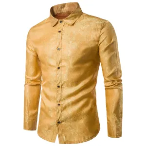 Party Turndown Collar Floral Paisley Printed Man Shirt 4786