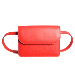 Pebbled Calf Leather Belt Pouch Coral