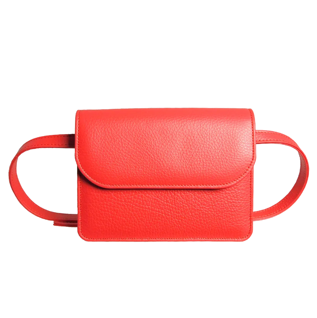 Pebbled Calf Leather Belt Pouch Coral