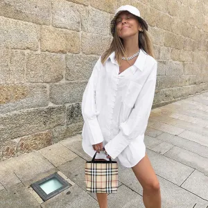 Pile Collar V-neck Single-breasted Flared Sleeve Shirts