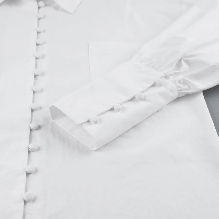 Pile Collar V-neck Single-breasted Flared Sleeve Shirts