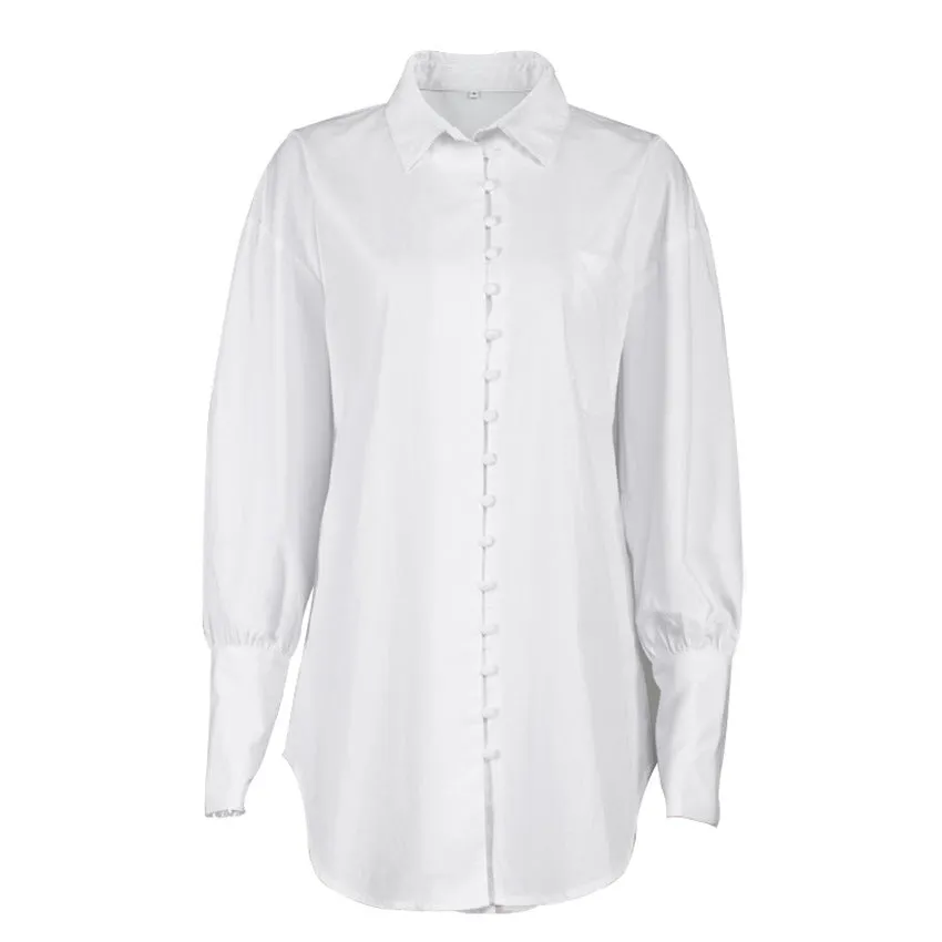 Pile Collar V-neck Single-breasted Flared Sleeve Shirts
