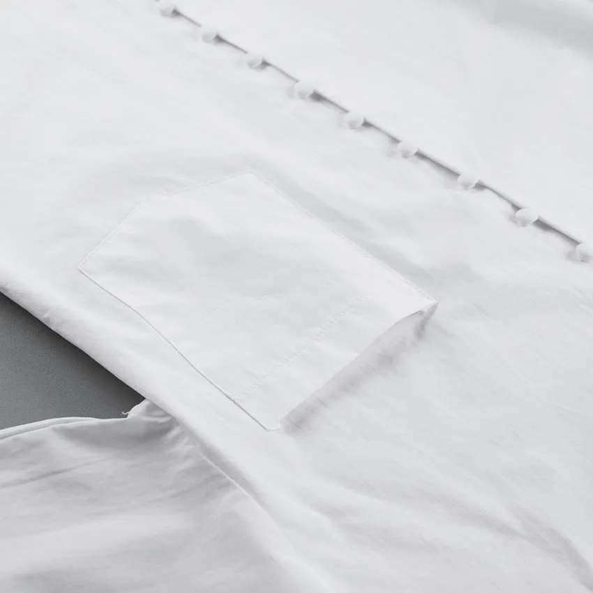 Pile Collar V-neck Single-breasted Flared Sleeve Shirts