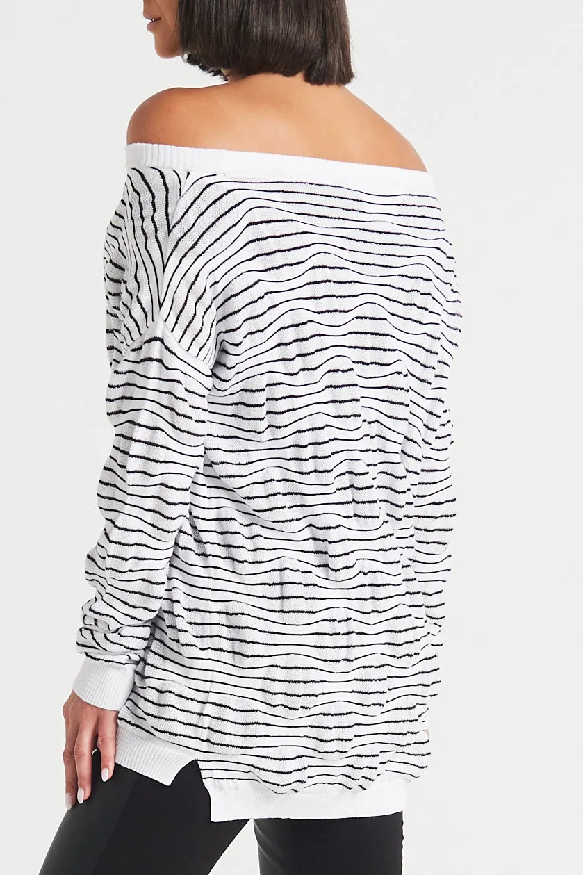 Pima Cotton Optical Illusion Boatneck Sweater
