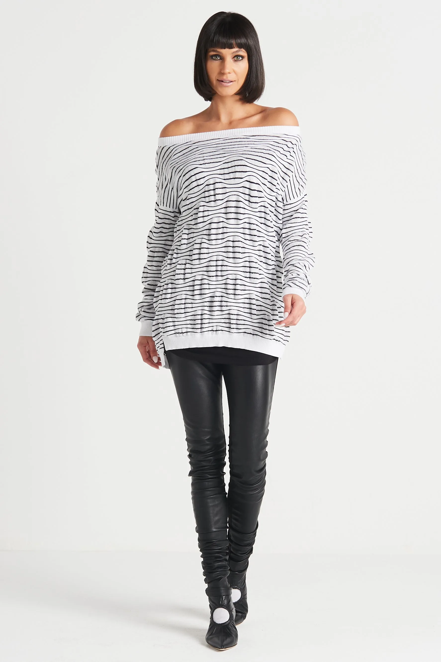 Pima Cotton Optical Illusion Boatneck Sweater