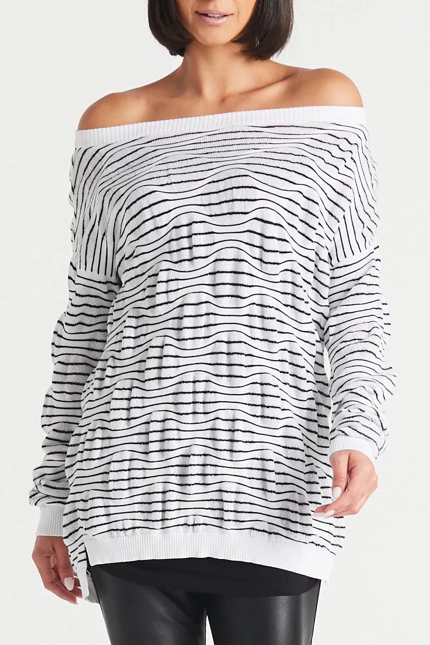Pima Cotton Optical Illusion Boatneck Sweater