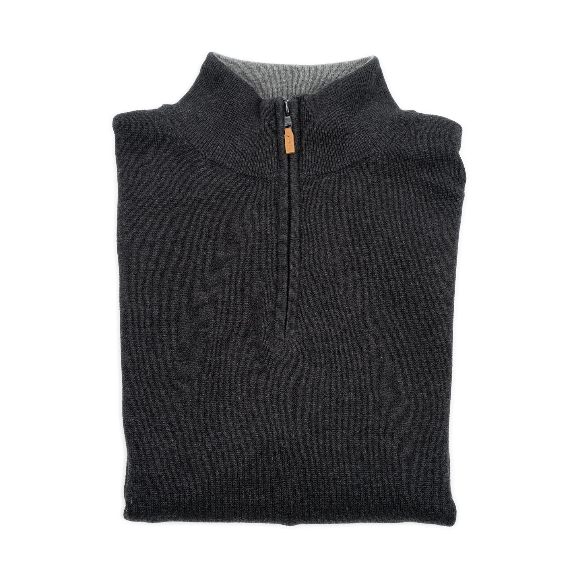 Pima Cotton Quarter Zip Sweaters - Black